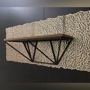 Wood wall shelf with geometric metal